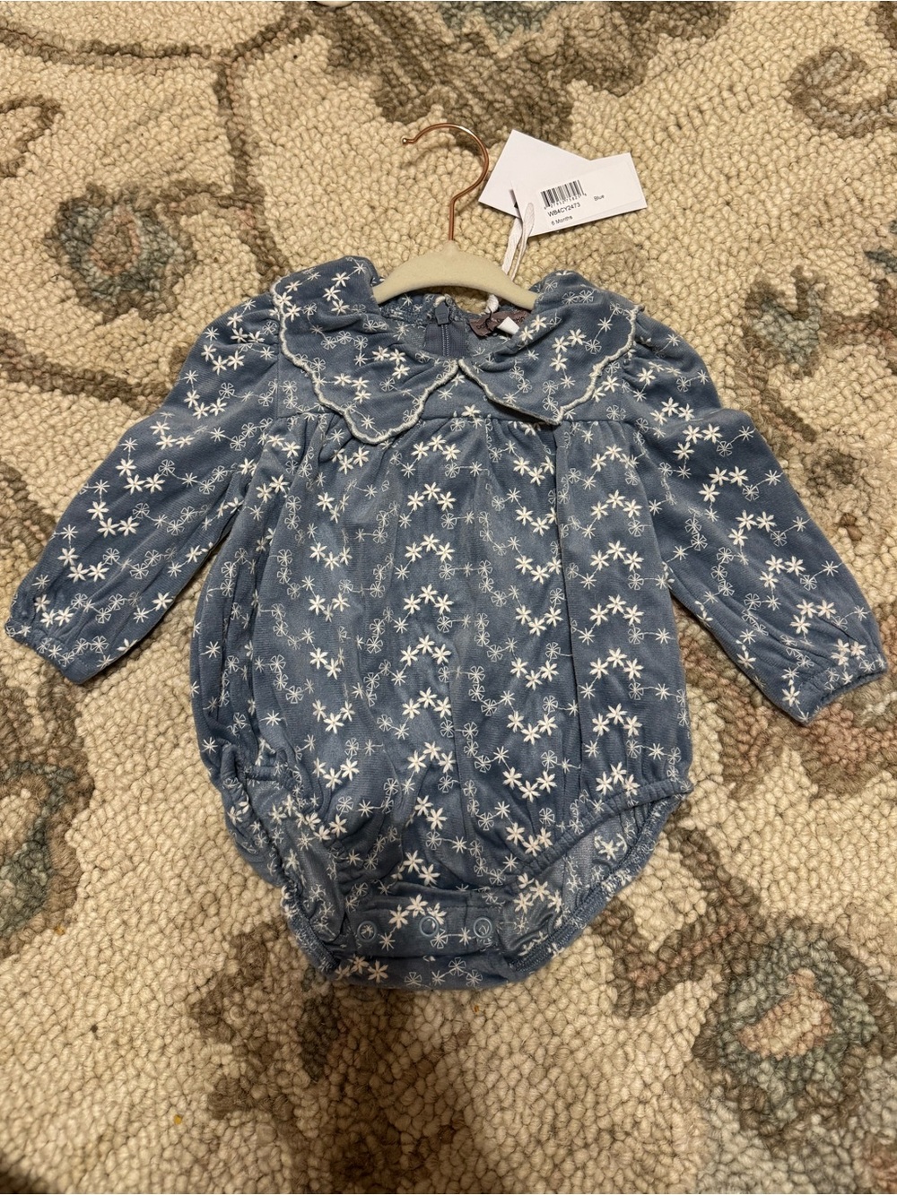 Blue Floral Ruffled Collar Baby One-Piece Romper